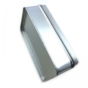 Anpassad silverlackad rektangulär kosmetisk tennlåda med präglad logotyp