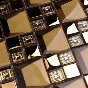 HDT04 Hot Seling Beveled Electroplated Rose Gold Color Glass Mosaic Tiles