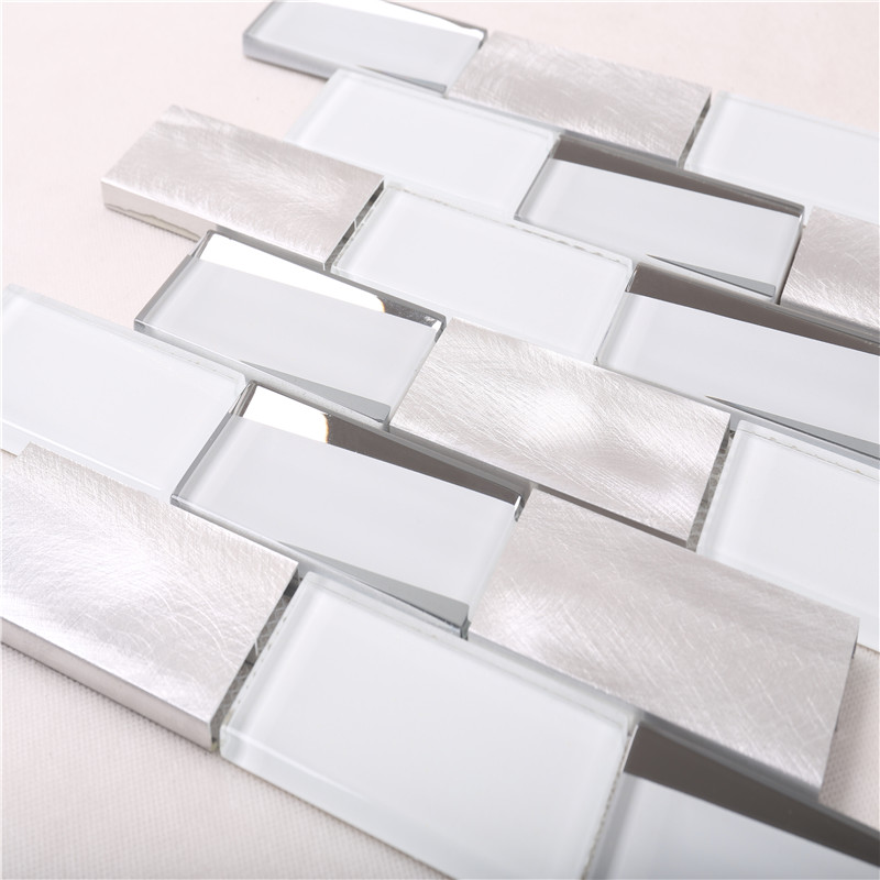 HMB12 New Arrival Super White Glass Metal 12x12 premium mosaikplattor för kök