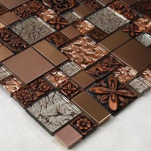 Lyxig antik rosaguldfolieglas snida harts Kök Backsplash Mosaic Tile