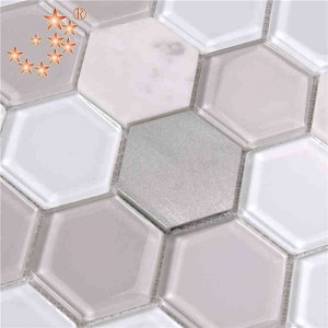 Senaste design Kök och badrum Inredning Waterjet Hexagon Metallglas Blandat marmorgolv Mosaikplattor