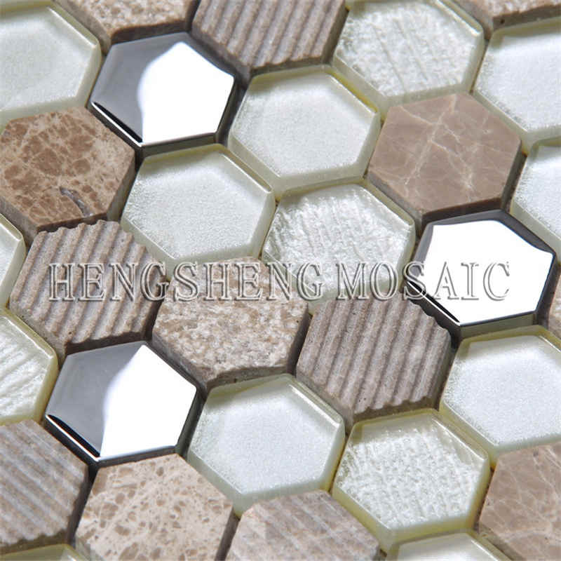 Glitter Silver Plätering Färgad Hexagon Keramisk Väggtegel Kök Backsplash Glasmosaik