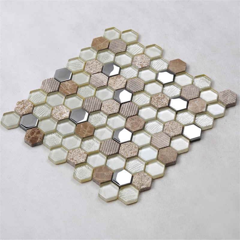 Glitter Silver Plätering Färgad Hexagon Keramisk Väggtegel Kök Backsplash Glasmosaik