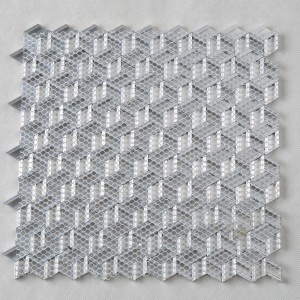 3D-effekt Diamond Shape Silver Vit Aluminium Hexagon Mosaic Tile för dekorationsvägg