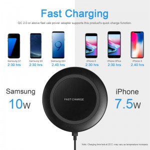 KPS-9502HCHot säljer 7,5 W spegel mini runda QI trådlös laddare för telefon