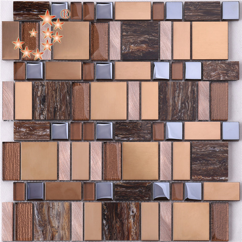 AE52 Hot Sale Lyx Koppar Guld Nordamerika Hartsfolie Glas Mixed Metal Mosaic Tile