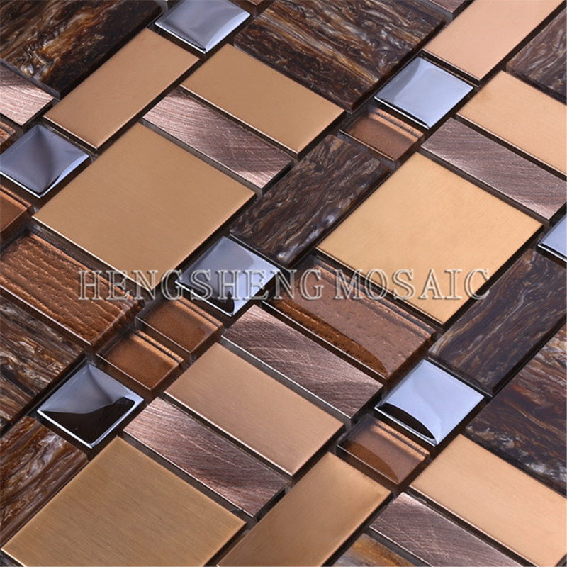 AE52 Hot Sale Lyx Koppar Guld Nordamerika Hartsfolie Glas Mixed Metal Mosaic Tile