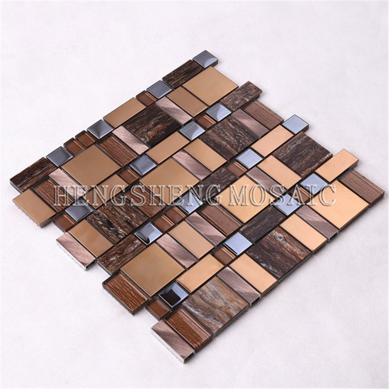 AE52 Hot Sale Lyx Koppar Guld Nordamerika Hartsfolie Glas Mixed Metal Mosaic Tile