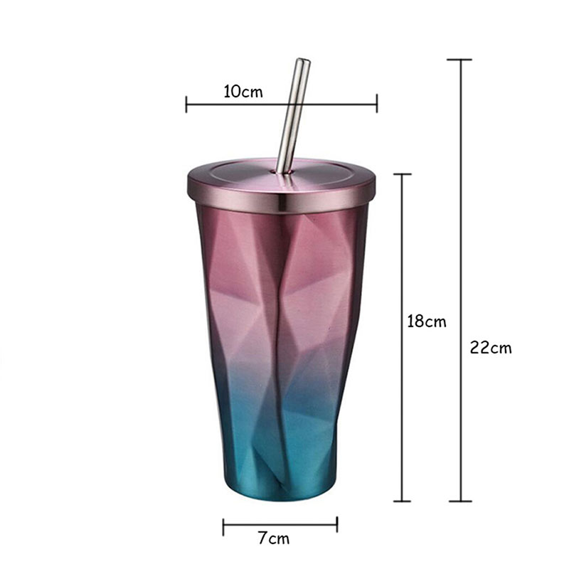 16oz resemugg | Rostfritt stål koppar Flaska isolerade kopp kaffe ismugg bil te kopp med halm dricka flaska