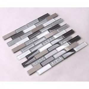 Modern design Grey Strip Glass Mix Marmor och stenmosaikdekorationsväggar Kakelplatta tillbaka