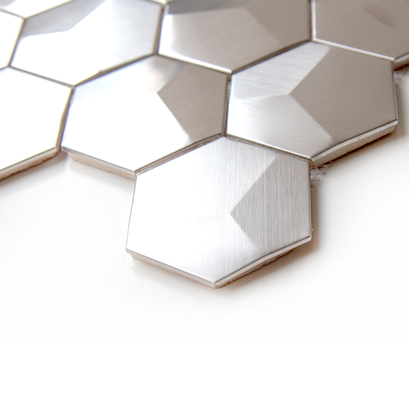 Sliver rostfritt stål kakel hexagon matt metall mosaik för kök backsplash