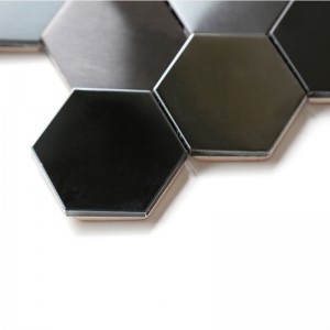 3D svart mosaiktegelplatta Hexagon Metal Rostfritt stål Mosaik kök Badrumsbacksplash