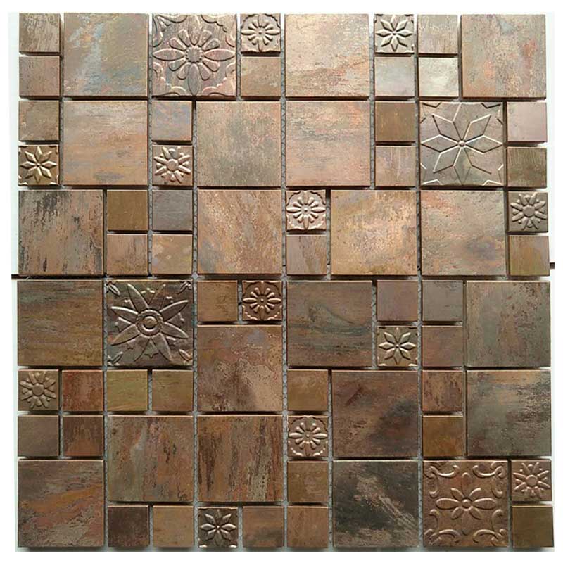 Varmförsäljande fyrkantig metall väggkoppar mässing backsplash, antik koppar mosaik kakel för badrum kök dekorativ