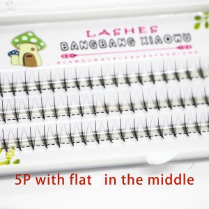 Toppsäljare 100% Qingdao Factory 5DVolume fiber fransar med mitten flat