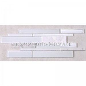 HSD131 Hot Sale senaste design Vit Carrara Marmor Blandat glas Mosaik Kök Backsplash Subway Tile
