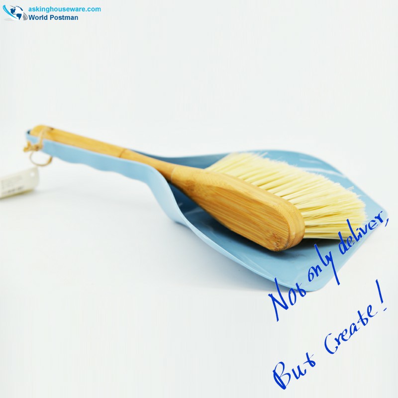 Akbrand Bamboo Handle Dustpan Brush in Sky Blue Color