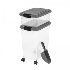 Husdjursmatbehållare med hjul Grå förvaring Stor matbehållare torrmatlagring för husdjur