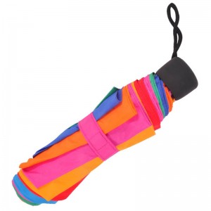 Regnbågens färg 21 tum * 8k 190T pongee-tyg 3-fold paraply med plasthandtag