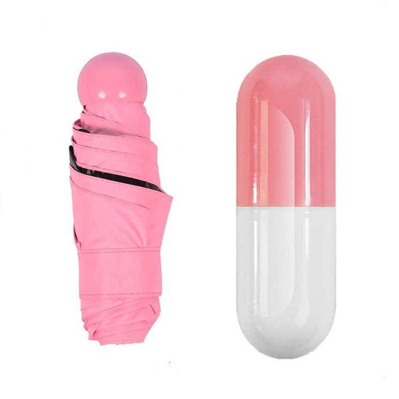 Paraply 2019 6 paneler Mini 5-faldig svart belagd anti-uv paraply Pink kapsel paraply