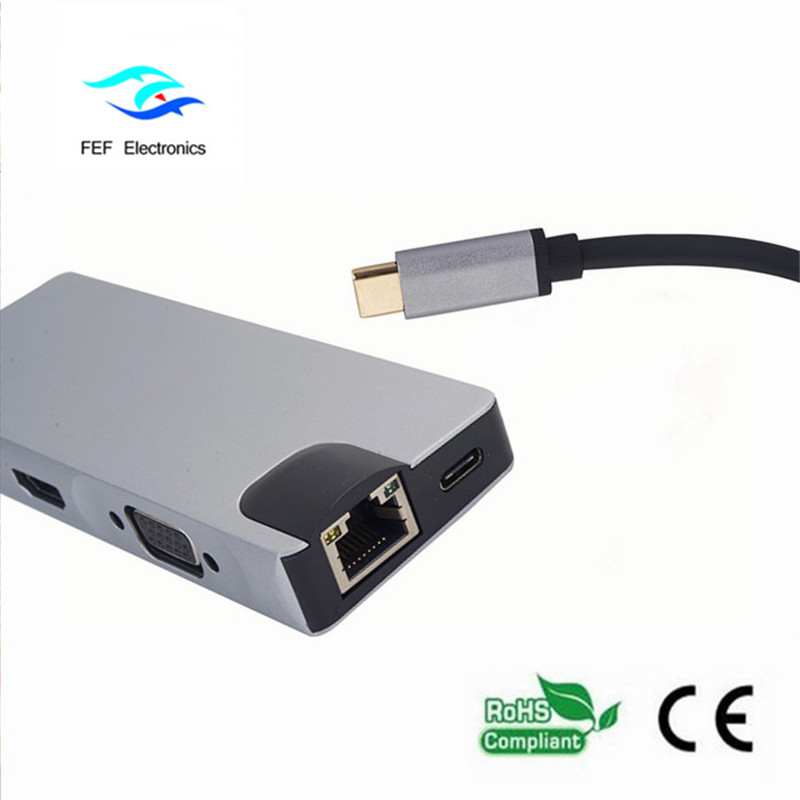 USB-typ c / HDMI Female + VGA Female + 2 * USB3.0 Female + SD + TF + PD Metal Case