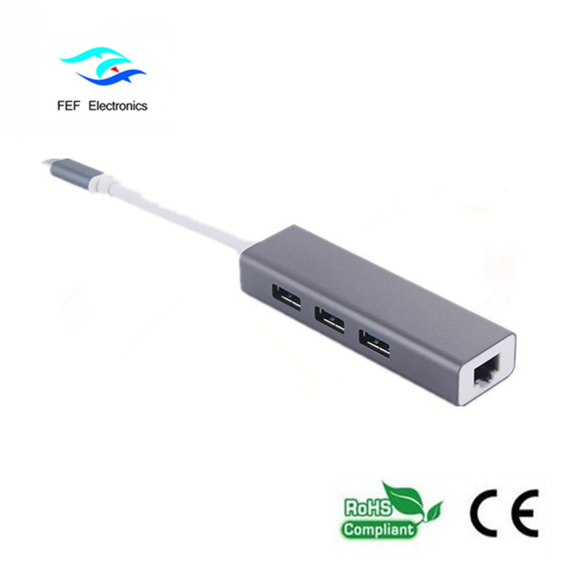 USB 3.1 Typ c till RG45 kvinnlig Gigabit Ethernet + 3 * USB2.0 kvinnlig ABS-skal Kod: FEF-USBIC-016