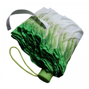 Digital tryckkål vegetabiliskt paraply special unikt regn paraply 3-faldigt manuellt öppet paraply
