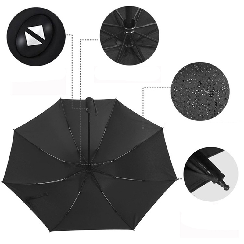 8 revben paraply hydrofob beläggning cutom Vattentät 3 fällbara AOAC omvänd regn paraply