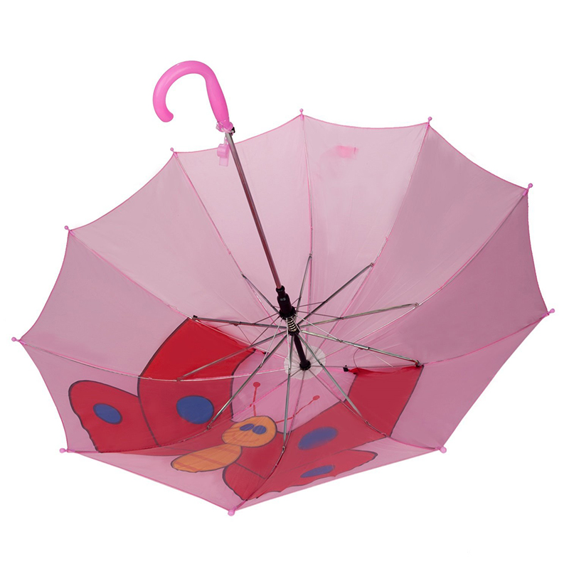 Toppsäljning reklam rosa fjäril bilder djur barn anpassade auto öppna raka paraply