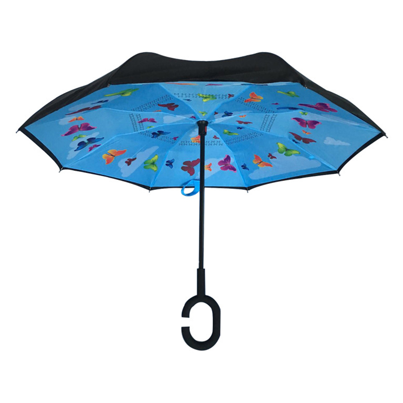 19-tums barn omvänt paraply med fjärilstryckmönster Rakt omvänt paraply