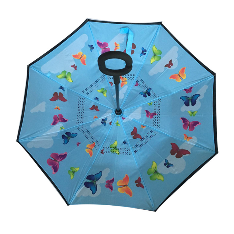 19-tums barn omvänt paraply med fjärilstryckmönster Rakt omvänt paraply