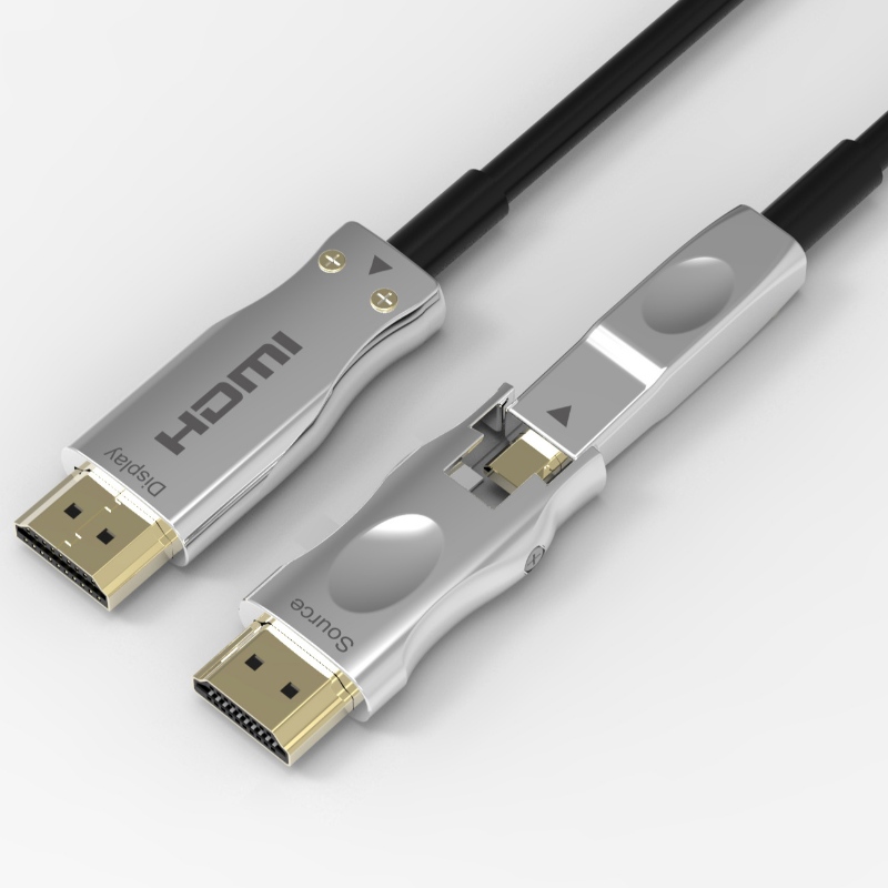 Avtagbar fiberoptisk HDMI-kabel stödjer 4K 60Hz 18 Gbps hög hastighet, med dubbla mikro HDMI och standard HDMI-anslutningar