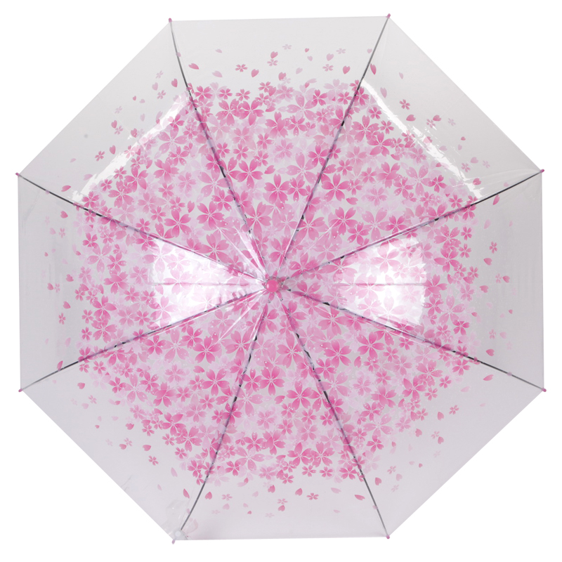 rosa sakura 23 '' 8k autoöppnad plast J-handtag genomskinligt rakt paraply