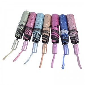 Färgrik svart beläggning UV-skyddsparaply 3 hopfällbart regn och parasoll