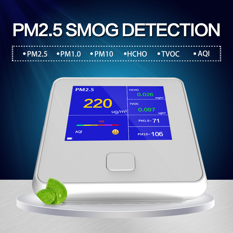 Luftkvalitetsmonitor Inomhus Utomhus Digital PM2.5 Gasanalysator TVOC HCHO AQI PM10 Tester Luftanalysatorer med laddningsbart batteri