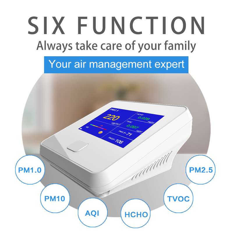 Luftkvalitetsmonitor Inomhus Utomhus Digital PM2.5 Gasanalysator TVOC HCHO AQI PM10 Tester Luftanalysatorer med laddningsbart batteri