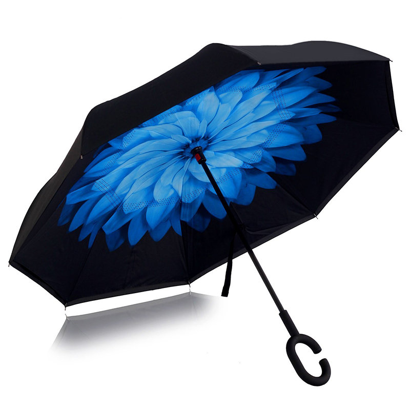 Glasfiber ram vindtät Print blomma populära regn paraply skräddarsydd omvänd