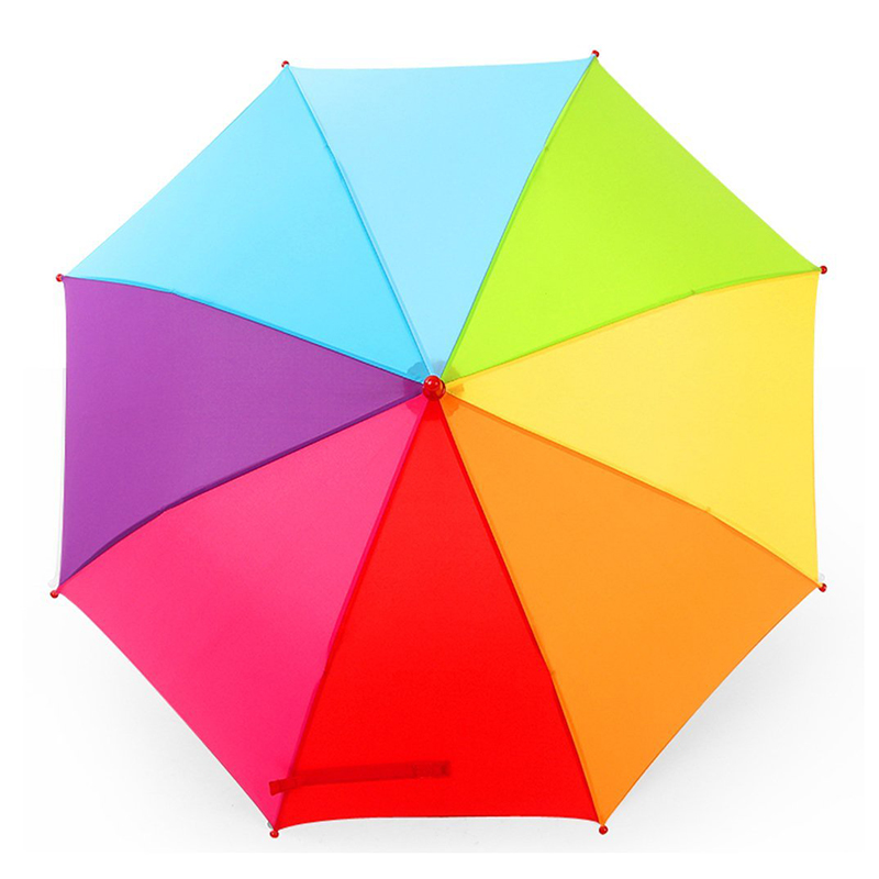 barn raka paraply auto öppna funktion regnbågetyg färgglada