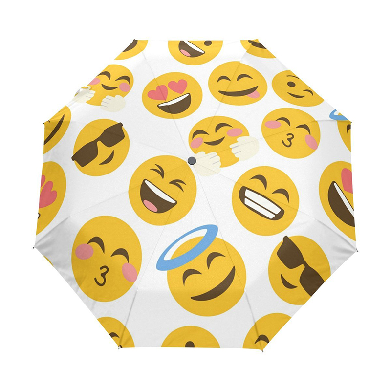 Underbar billigare anpassad utskrift Emoji helautomatisk paraply 3 hopfällbar