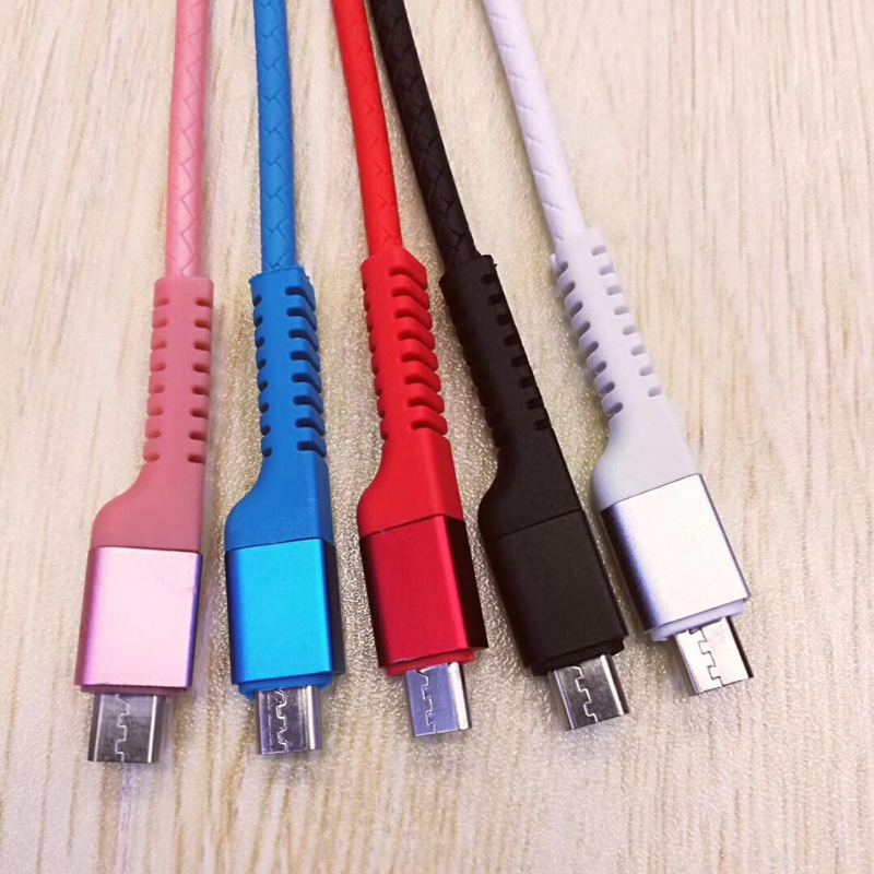 Snabbladdning Rund TPE USB-kabel för mikro-USB, typ C, iPhone-blixtladdning och synk