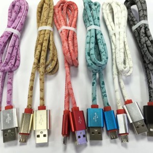 PU-läder Huvudbokstav snabbladdning Rund aluminiumskåp USB-kabel för mikro-USB, typ C, iPhone-blixtladdning och synk