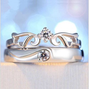 925 Silver Creative Diamond Ring Par Öppna par Ring to Ring Mouth, Silver Jewelry Brilliant Star