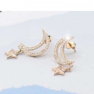S925 Car Flower Tremella Ornament Star Moon Embedded Zircon Fashion örhängen
