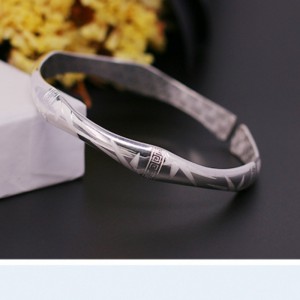 S999 klassisk enkel fot silver bambu knuttryck Armband utsökt snidade mönster öppet armband