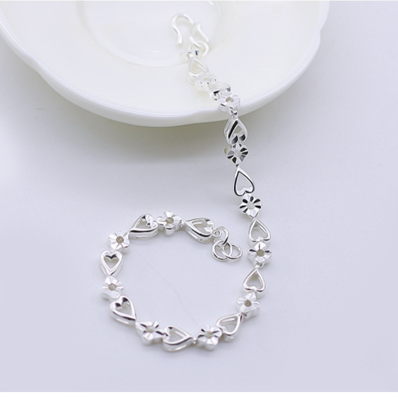 990 Silver Fashion Heart-to-Heart Flower Armband Temperament Silver Armband