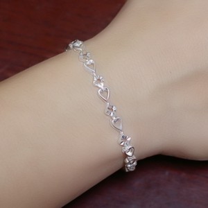 990 Silver Fashion Heart-to-Heart Flower Armband Temperament Silver Armband