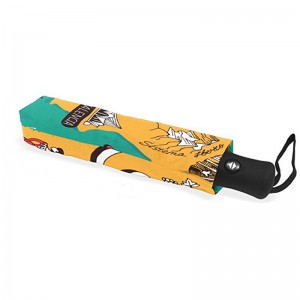 Vindtät specialutskrift Pongee-tyg 2-sektion glasfiber revben automatisk 3 vikbart paraply