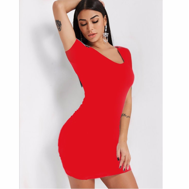 Sexiga korta korta ärmar Zipper Tube Dress Clubwear Mini Bodycon Klänning N19007