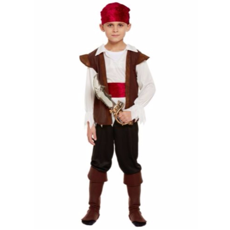 Kids Pirate Costume Boys Karibien Bokvecka Dag Fancy Dress Outfit Halloween