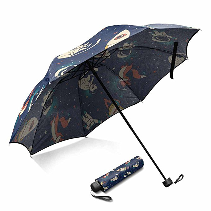 Ny design reklam anpassade tecknade mönster 3 fällbara paraply