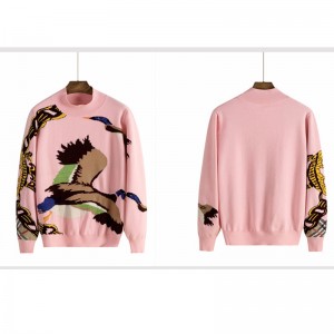 OEM \u0026 ODM anpassad logotyp Jacquard Intarsia Wild Goose Fashion Design Stickat Kvinnor Pullover Sweater